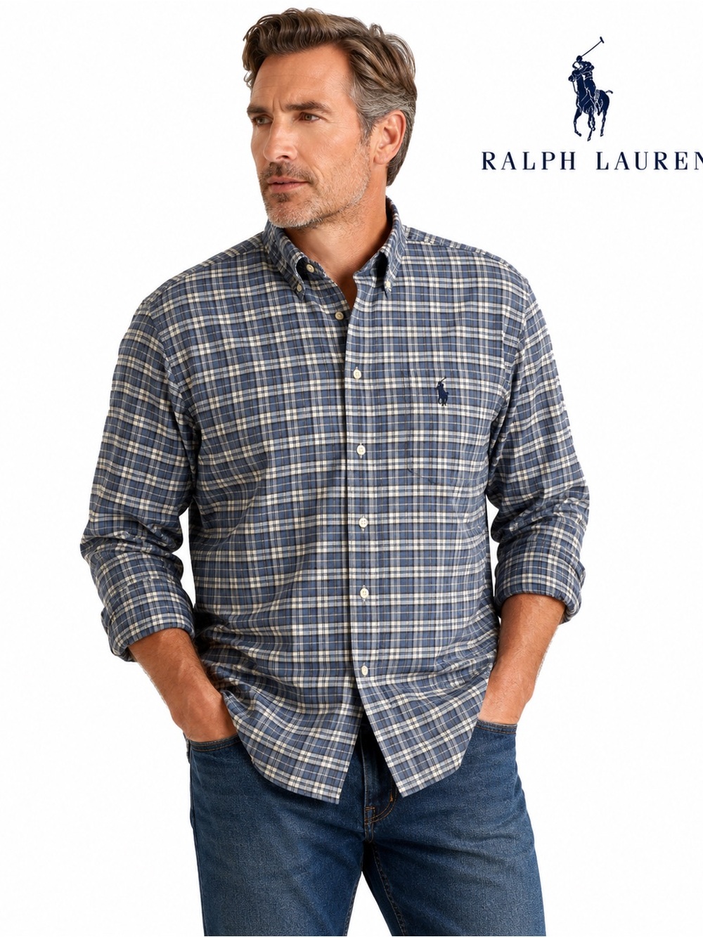 Lauren Ralph Lauren 2XL Soft Stretch Blue Plaid Button Down Shirt Regular Fit